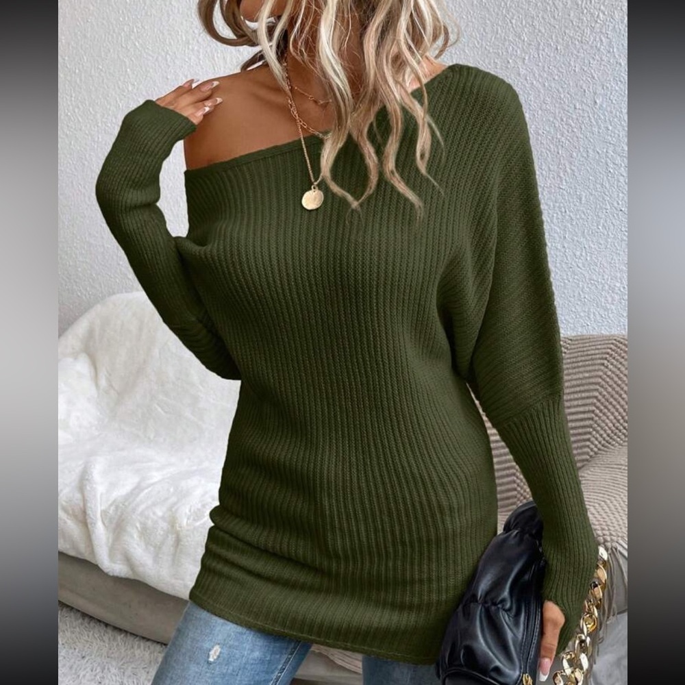 Comfy Boat Neck Batwing Sleeve Ribbed Knit Sweater Top - Picture 6 of 9